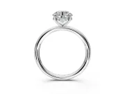 Hidden Halo Engagement Ring Setting for Round Cut Center with Thin Rounded Band and Prong Head in Sterling Silver