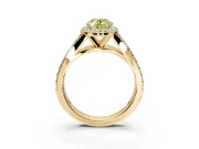 Halo Engagement Ring Setting for Fancy Yellow Oval Center with Narrow Pave Split Shank and Prong Head in Yellow Gold