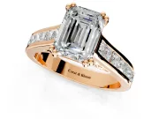 Solitaire Engagement Ring Setting for Emerald Cut Center with Channel Band and Double Claw Prong Head in Rose Gold