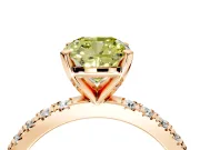 Solitaire Engagement Ring Setting for Fancy Yellow Cushion Cut Center with Fine Pave Band and Claw Prong Head in Rose Gold