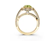 Halo Engagement Ring Setting for Fancy Yellow Round Cut Center with Framed Halo, Pave Band and Prong Head in Yellow Gold