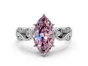 Leaf Engagement Ring Setting for Fancy Pink Marquise Center with Milgrain Accent Band and Prong Head in White Gold