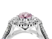Large Accent Halo Engagement Ring Setting for Fancy Pink Pear-Shaped Center with Pave Split Shank and Prong Head in Sterling Silver