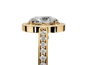 Halo Engagement Ring Setting for Oval Center with Framed Halo, Pave Band and Prong Head in Yellow Gold