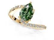 Solitaire Engagement Ring Setting for Fancy Green Pear-Shaped Center with Pave Bypass Swirl Band and Prong Head in Yellow Gold