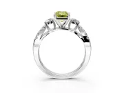 3 Stone Engagement Ring Setting for Fancy Yellow Emerald Cut Center with Pave Split Shank and Prong Head in Platinum