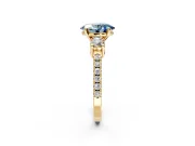 3 Stone Engagement Ring Setting for Fancy Blue Oval Center with Round Cut Side Accents and Prong Head in Yellow Gold