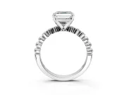 Solitaire Engagement Ring Setting for Asscher Cut Center with Bezel-Dot Beaded Band and Prong Head in Platinum