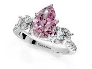 3 Stone Engagement Ring Setting for Fancy Pink Pear-Shaped Center with Crossover Basket, Pave Band and Prong Head in Sterling Silver