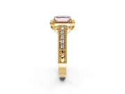 Milgrain Halo Engagement Ring Setting for Fancy Pink Asscher Cut Center with Pave Band and Prong Head in Yellow Gold