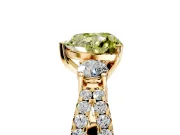 3 Stone Engagement Ring Setting for Fancy Yellow Heart-Shaped Center with Pave Split Shank and Prong Head in Yellow Gold