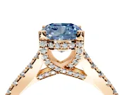 Solitaire Engagement Ring Setting for Fancy Blue Cushion Cut Center with Widening Pave Band and Claw Prong Head in Rose Gold