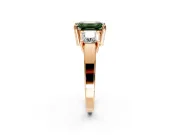 3 Stone Engagement Ring Setting for Fancy Green Emerald Cut Center with Matching Side Accents and Prong Head in Rose Gold