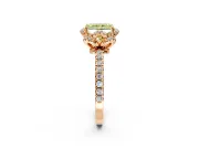 Halo Engagement Ring Setting for Fancy Yellow Radiant Cut Center with Openwork Halo, Pave Band and Prong Head in Rose Gold