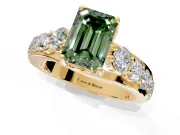 Solitaire Engagement Ring Setting for Fancy Green Emerald Cut Center with Graduated Shared Prongs and Prong Head in Yellow Gold