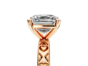 Solitaire Engagement Ring Setting for Asscher Cut Center with XO Engraved Band and Prong Head in Rose Gold