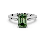 Solitaire Engagement Ring Setting for Fancy Green Emerald Cut Center with Wire Band and Prong Head in White Gold