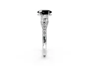 3 Stone Engagement Ring Setting for Fancy Black Oval Center with Crossover Basket, Pave Band and Prong Head in Sterling Silver