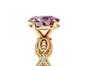 Solitaire Engagement Ring Setting for Fancy Pink Oval Center with Marquise Panel Band and Prong Head in Yellow Gold