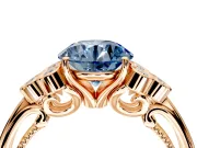 Cluster Engagement Ring Setting for Fancy Blue Round Cut Center with Bezel Accent Clusters and Prong Head in Rose Gold