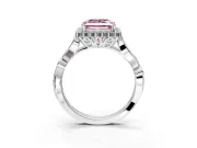 Halo Engagement Ring Setting for Fancy Pink Princess Cut Center with Leaf Motif Split Shank and Prong Head in Platinum
