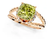 Halo Engagement Ring Setting for Fancy Yellow Cushion Cut Center with Rope Twist Split Shank and Prong Head in Rose Gold
