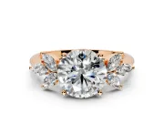 Floral Cluster Engagement Ring Setting for Round Cut Center with Marquise Accents and Prong Head in Rose Gold