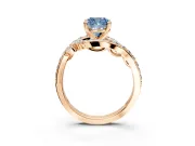 Solitaire Engagement Ring Setting for Fancy Blue Cushion Cut Center with Pave Bypass Twist Band and Prong Head in Rose Gold