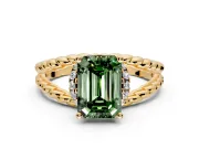 Halo Engagement Ring Setting for Fancy Green Emerald Cut Center with Rope Twist Split Shank and Prong Head in Yellow Gold