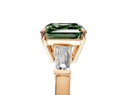 3 Stone Engagement Ring Setting for Fancy Green Asscher Cut Center with Baguette Accents and Prong Head in Rose Gold