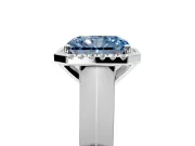 Halo Engagement Ring Setting for Fancy Blue Radiant Cut Center with Knife Ridge Cathedral Band and Prong Head in Sterling Silver
