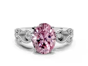 Leaf Engagement Ring Setting for Fancy Pink Oval Center with Milgrain Accent Band and Prong Head in Sterling Silver