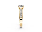 Solitaire Engagement Ring Setting for Round Cut Center with Princess Cut Channel Band and Prong Head in Yellow Gold