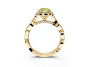 Halo Engagement Ring Setting for Fancy Yellow Cushion Cut Center with Twist Band and Prong Head in Yellow Gold