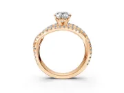 Solitaire Engagement Ring Setting for Oval Center with Woven 3-Strand Pave Band and Prong Head in Rose Gold