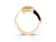 Halo Engagement Ring Setting for Fancy Yellow Emerald Cut Center with Milgrain Halo, Pave Band and Prong Head in Rose Gold