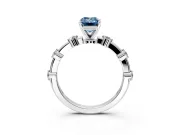 Solitaire Engagement Ring Setting for Fancy Blue Emerald Cut Center with Bezel Station Band and Prong Head in Sterling Silver