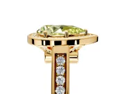 Halo Engagement Ring Setting for Fancy Yellow Pear-Shaped Center with Outer Bezel Rim, Pave Band and Prong Head in Yellow Gold