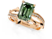 Solitaire Engagement Ring Setting for Fancy Green Emerald Cut Center with Pave and Plain Crossover Band and Prong Head in Rose Gold