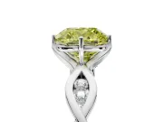 Solitaire Engagement Ring Setting for Fancy Yellow Cushion Cut Center with Accented Twist Band and Leaf Prong Head in Platinum