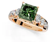 Solitaire Engagement Ring Setting for Fancy Green Princess Cut Center with Graduated Shared Prongs and Prong Head in Rose Gold