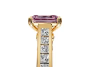 Solitaire Engagement Ring Setting for Fancy Pink Emerald Cut Center with Channel Band and Double Claw Prong Head in Yellow Gold