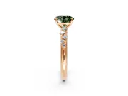 Cluster Engagement Ring Setting for Fancy Green Round Cut Center with Round Cut Accent Band and Prong Head in Rose Gold