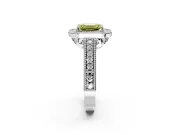 Milgrain Halo Engagement Ring Setting for Fancy Yellow Emerald Cut Center with Pave Band and Prong Head in White Gold