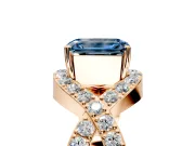 Halo Engagement Ring Setting for Fancy Blue Emerald Cut Center with Pave Infinity Twist Band and Prong Head in Rose Gold