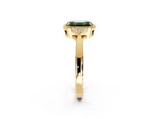Cluster Engagement Ring Setting for Fancy Green Emerald Cut Center with Milgrain Shoulder Clusters and Prong Head in Yellow Gold