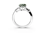 3 Stone Engagement Ring Setting for Fancy Green Heart-Shaped Center with Baguette Accents and Prong Head in White Gold