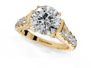 Solitaire Engagement Ring Setting for Round Cut Center with Pave Cathedral Shoulders and Prong Head in Yellow Gold