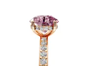 Solitaire Engagement Ring Setting for Fancy Pink Round Cut Center with Fine Pave Band and Prong Head in Rose Gold