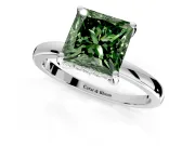 Solitaire Engagement Ring Setting for Fancy Green Princess Cut Center with Fine Wire Band and Prong Head in Platinum